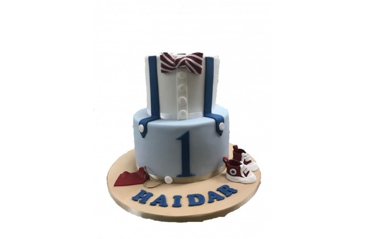 Boys bow tie and braces tiered cake